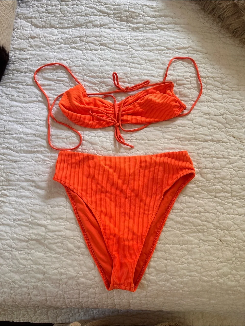 Frankie's Bikinis Neon Orange Ribbed High-Waist Two-Piece